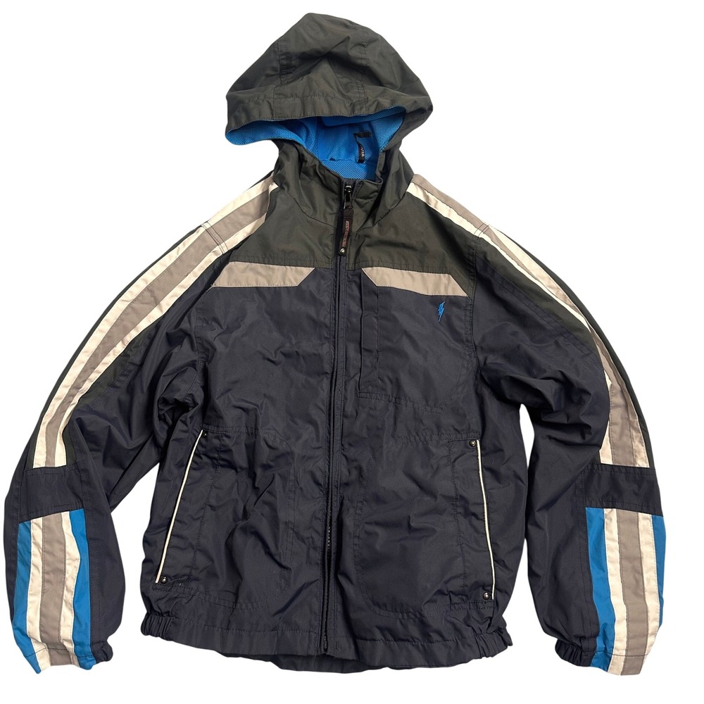 Protection System Boys Hooded Windbreaker Jacket Boys Size 8‎ Blue Gray Stripes